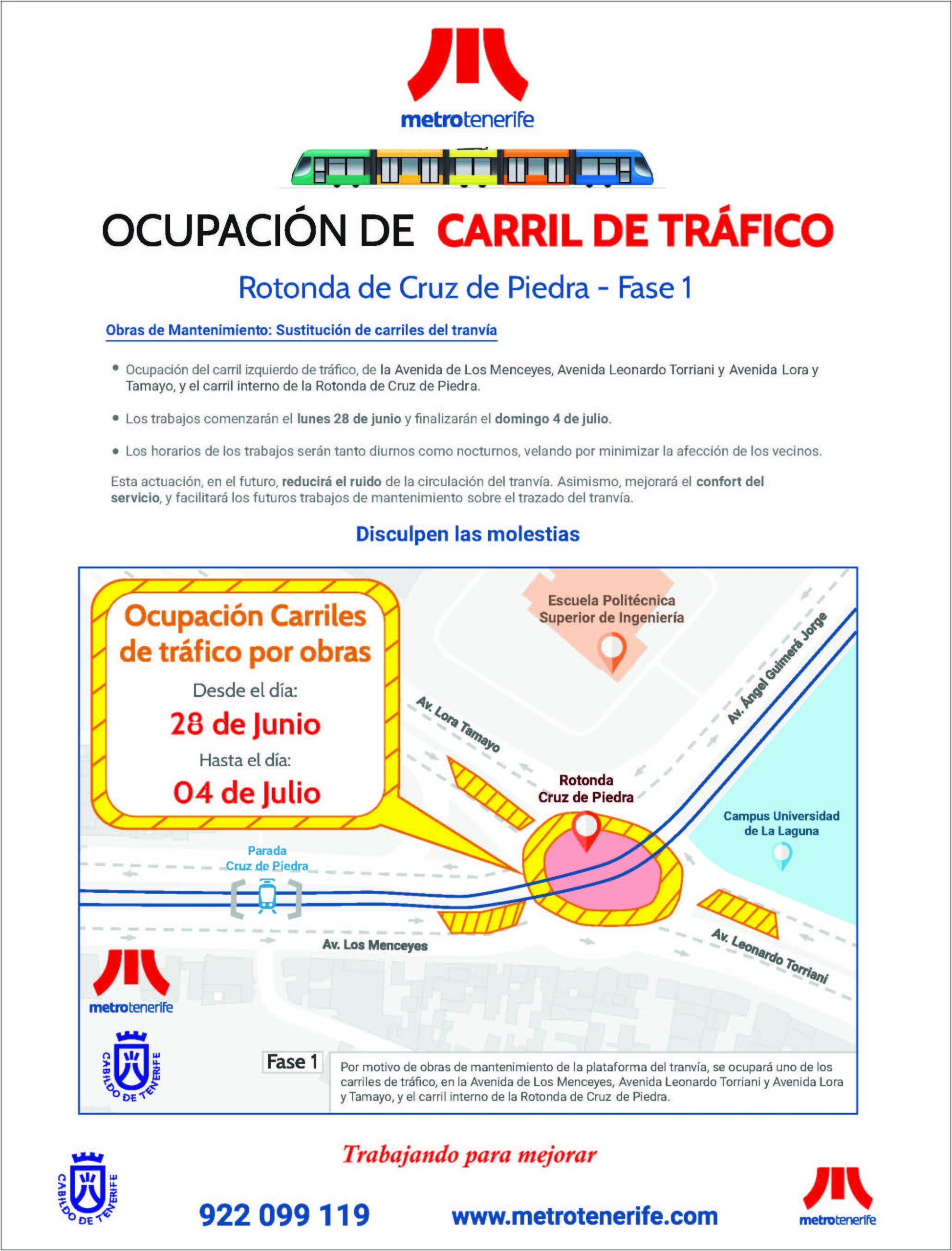 Cartel informativo de las obras de la rotonda Cruz de Piedra.