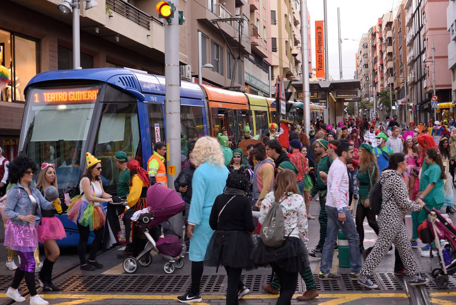Carnavaleros en parada Teatro Guimerá.